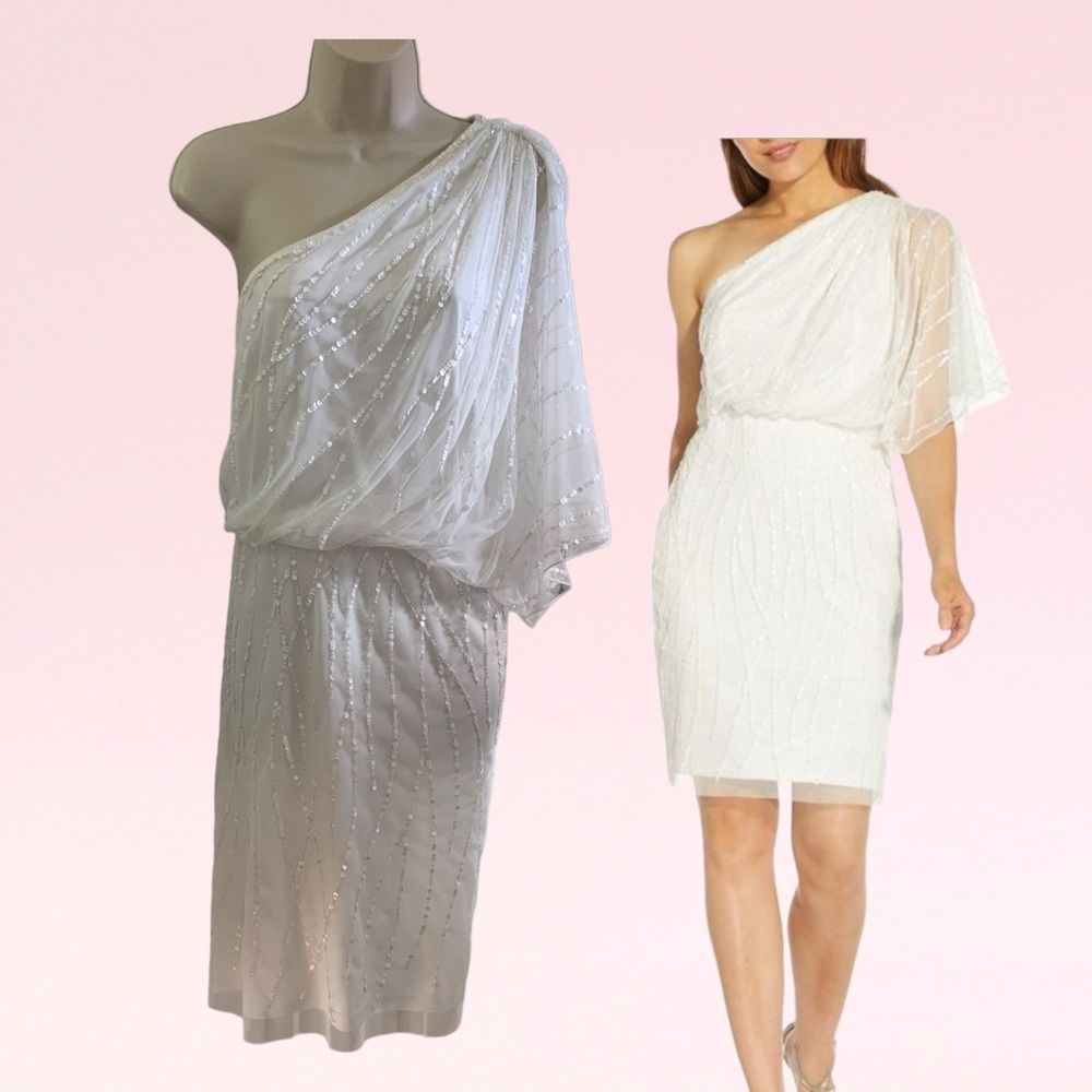 NWT Adrianna Papell Gorgeous Ivory One Shoulder Beaded Cocktail Dress  Size 20